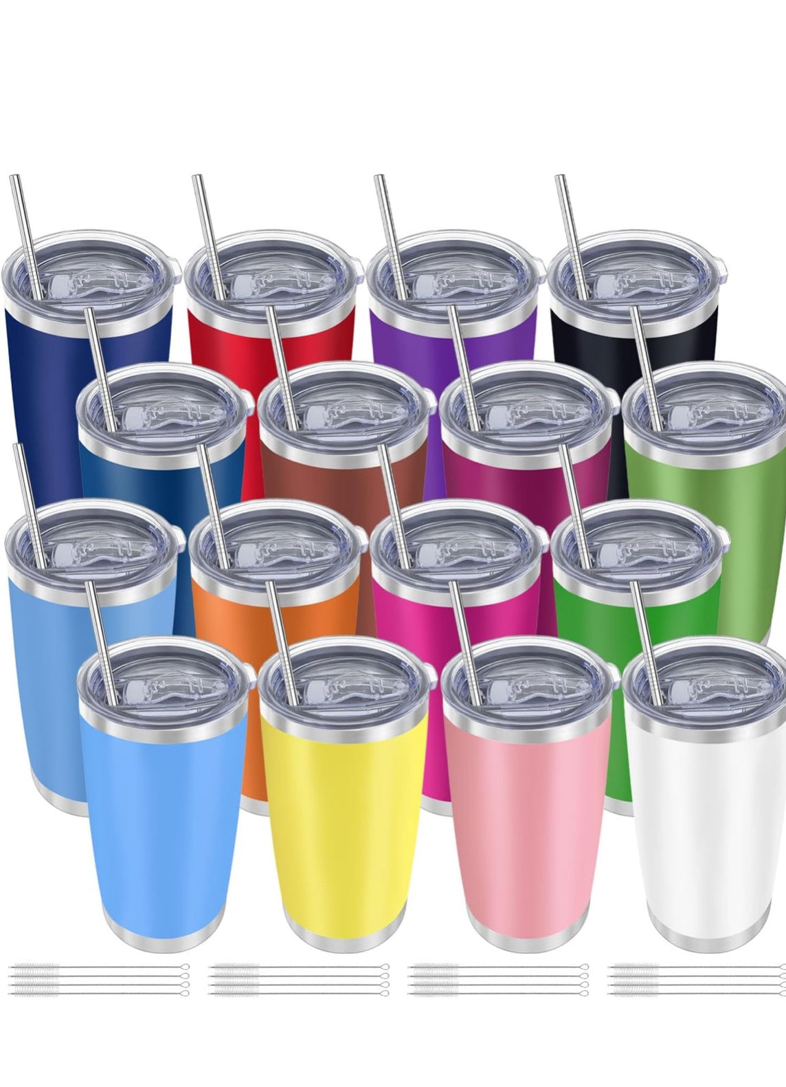 20oz Stainless Steel Double Wall Vacuum Travel Tumbler Cup with Lid and Straw for Cold & Hot Drinks (Mixed Colors)