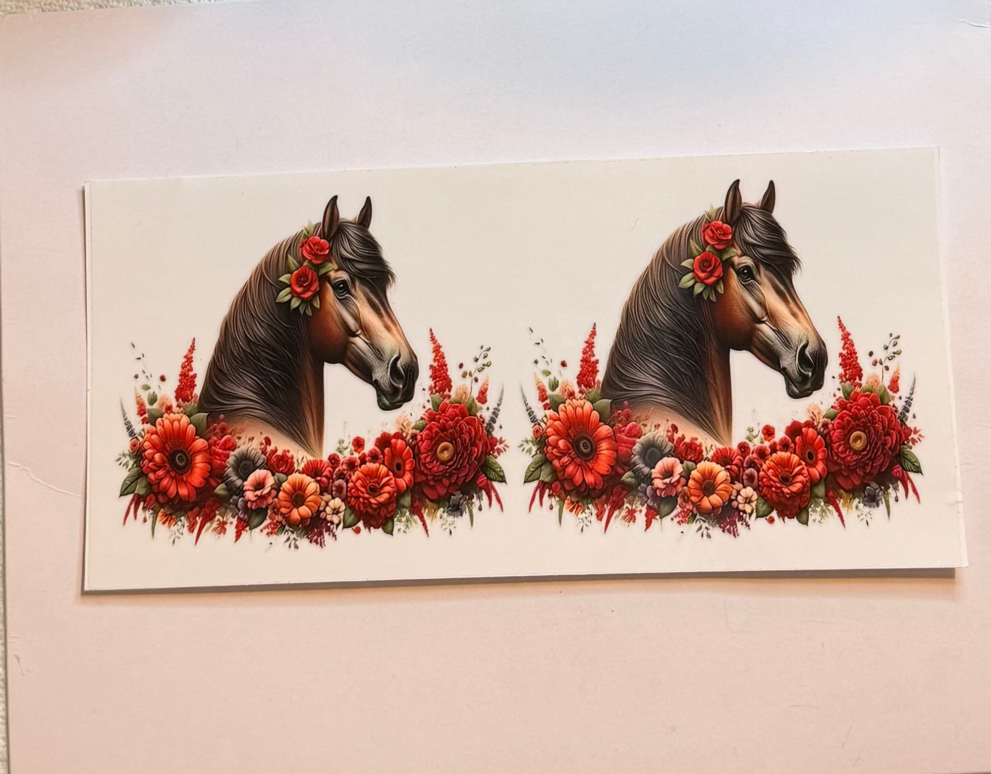 Red flowers and horses